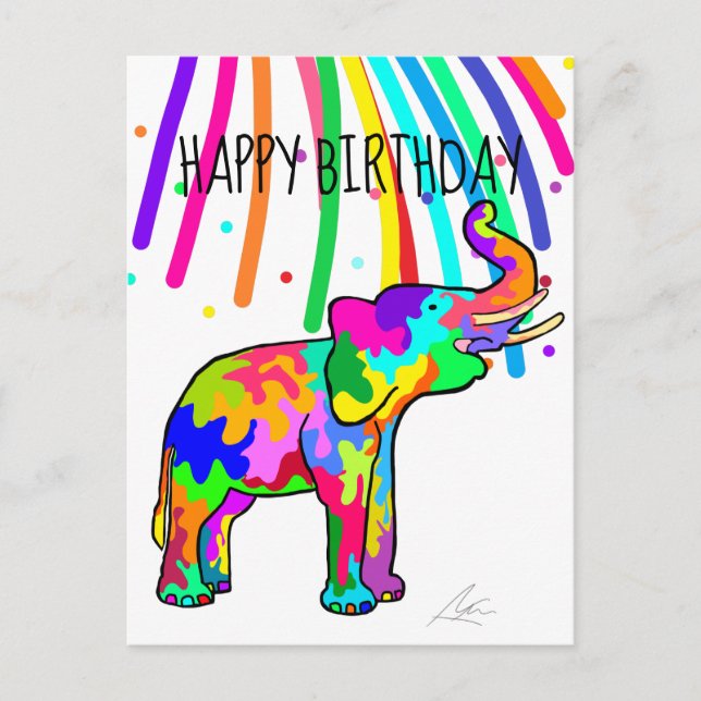 Cartão Postal Elephant Art Birthday (Frente)