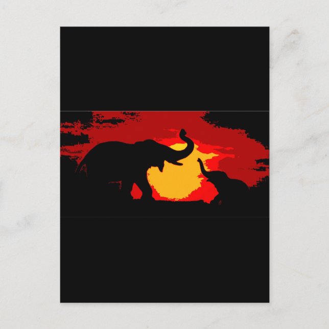 Cartão Postal Elephant, Baby Elephant & Sunset Postcard (Frente)