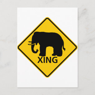 Cartão Postal Elephant Crosign Highway Sign