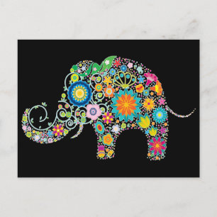 Cartão Postal Elephant Floral Art