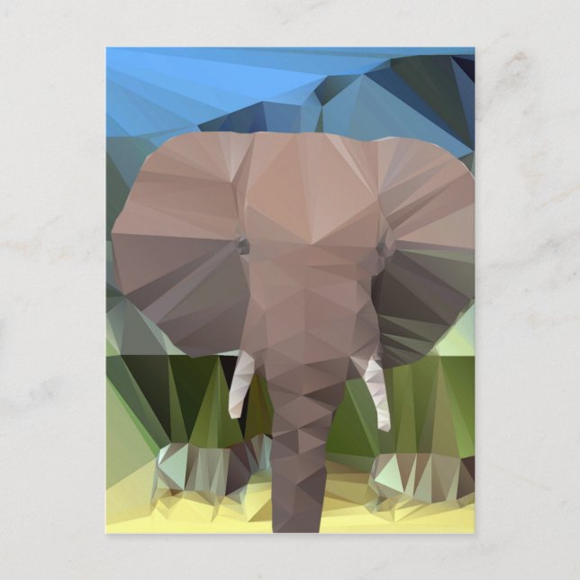 Cartão Postal Elephant Head African Theme Low Poly (Frente)