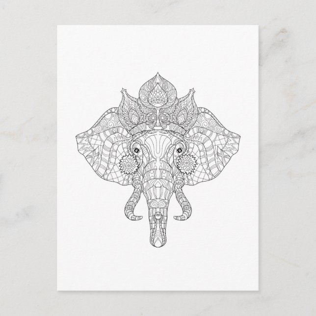 Cartão Postal Elephant Head Zendoodle (Frente)