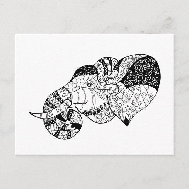 Cartão Postal Elephant Head Zenstyle Doodle (Frente)
