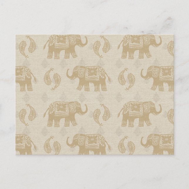 Cartão Postal Elephant Khaki Caravan Pattern (Frente)