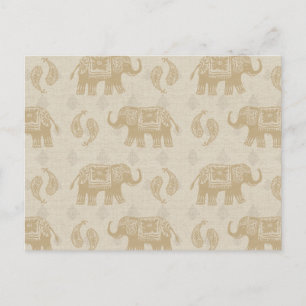 Cartão Postal Elephant Khaki Caravan Pattern