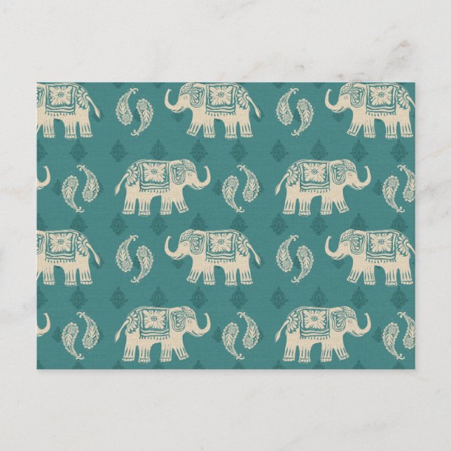 Cartão Postal Elephant Teal Caravan Pattern (Frente)