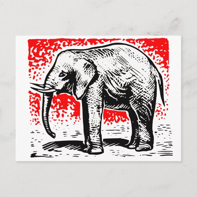 Cartão Postal Elephant Woodcut (Frente)