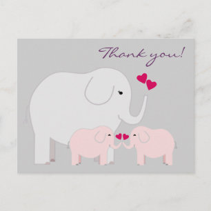 Cartão Postal Elephants in Pink Obrigado Cartão-postal