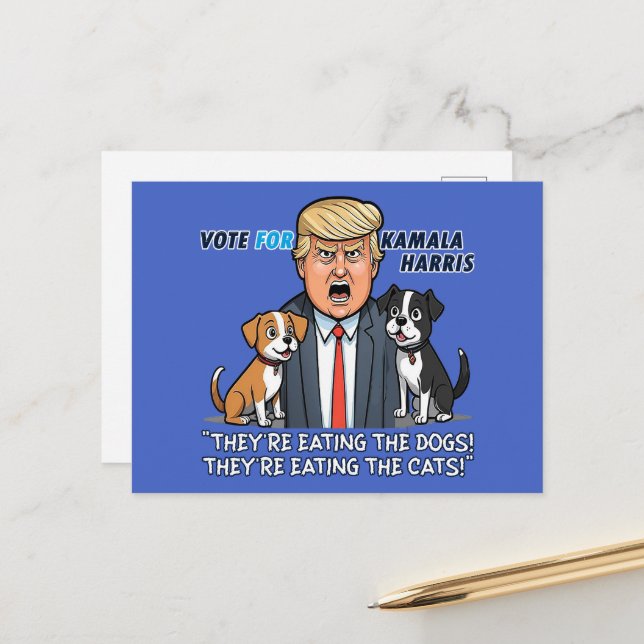 Cartão Postal Eles estão comendo os cães Engraçados Trump Kamala (Frente/Verso In Situ)