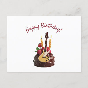 Cartão Postal Eletro Guitarra Chocolate Morango Bolo de Aniversá