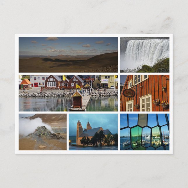 Cartão Postal Elevação das cascatas de colagem da Islândia reiqu (Frente)