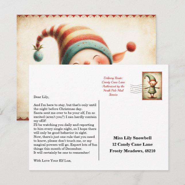Cartão Postal Elf Arrival Letter | North Pole Welcome Message (Frente/Verso)