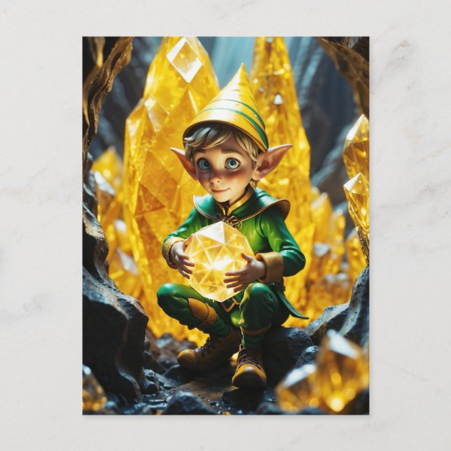 Cartão Postal Elf Segurando Cristal Amarelo (Frente)
