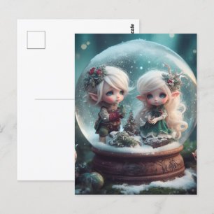 Cartão Postal Elf Snowglobe