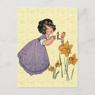 Cartão Postal Elfo de Jardim Narciso Terra das Fadas Primavera P
