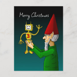 Cartão Postal elfo de Natal com o robô acenando