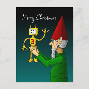 Cartão Postal Elfo de Natal com robô ondulante