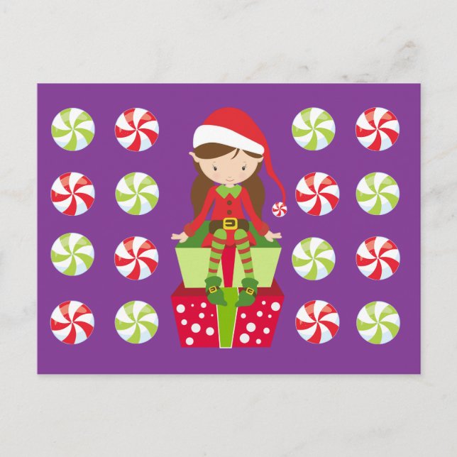 Cartão Postal Elfo feminino com Candies (Frente)
