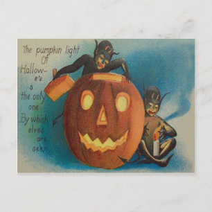 Cartão Postal Elfos Goblin Vela Jack O' Lantern Abóbora