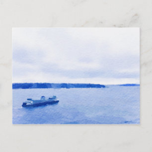 Cartão Postal Eliot Bay Seattle Ferry Watercolor