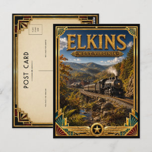 Cartão Postal Elkins West Virginia Arte Deco Vintage Idade Doura