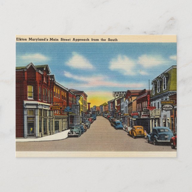 Cartão Postal Elkton Maryland, Main Street Vintage (Frente)