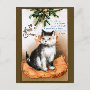 Cartão Postal Ellen H. Clapsaddle: Gato sob Mistletoe