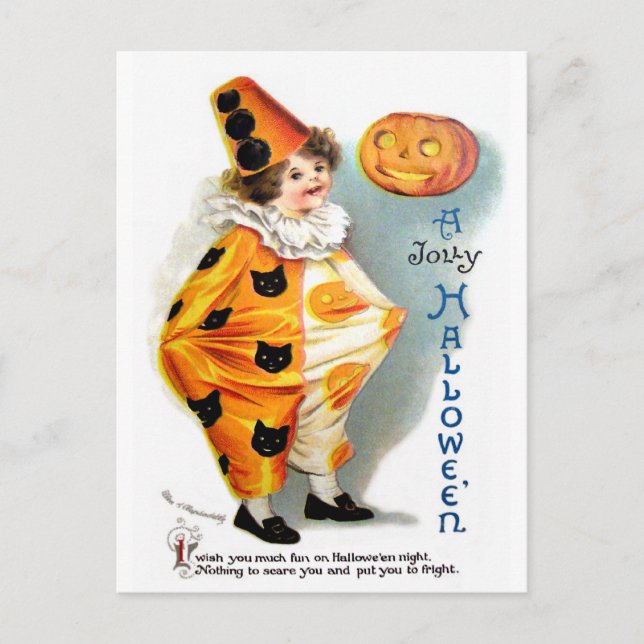 Cartão Postal Ellen H. Clapsaddle: Halloween Harlequin (Frente)