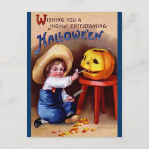 Cartão Postal Ellen H. Clapsaddle: Rapaz com Jack O'Lantern
