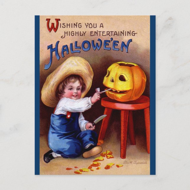 Cartão Postal Ellen H. Clapsaddle: Rapaz com Jack O'Lantern (Frente)