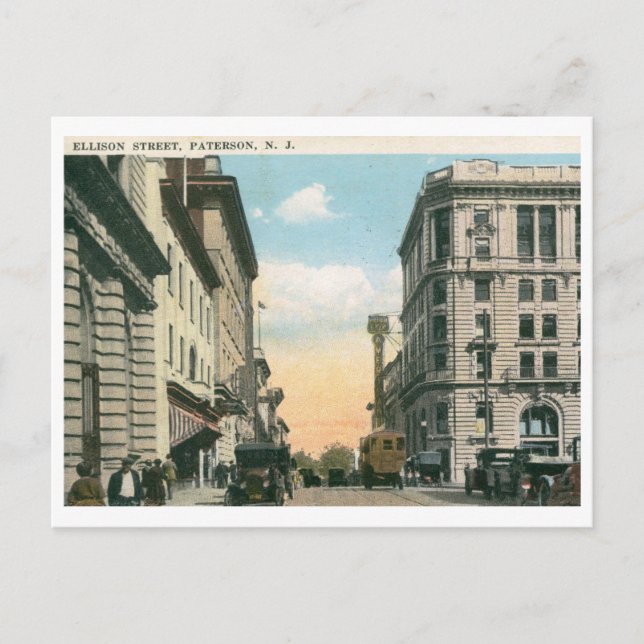 Cartão Postal Ellison Rua, Paterson, NJ 1922 Vintage (Frente)