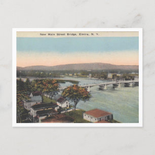 Cartão Postal Elmira NY New Main Rua Bridge 1927 Estilo de Vinta