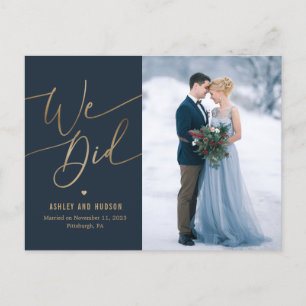 Cartão Postal Elopemento de Anúncio de Casamento de Toque Elega