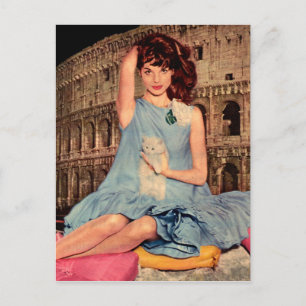 Cartão Postal Elsa Martinelli e gatinho branco