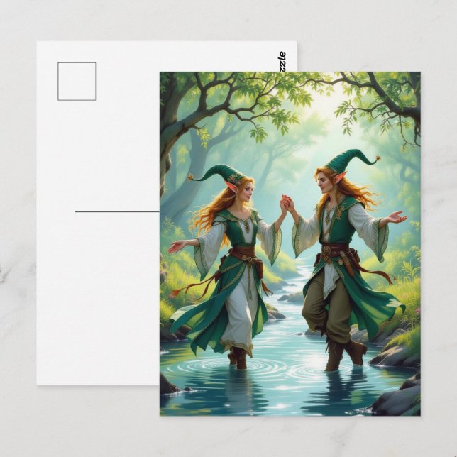 Cartão Postal Elves Dancing (Frente/Verso)