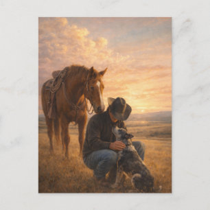Cartão Postal Em Boa Companhia   Cavalo de Cowboy e Cachorro   C
