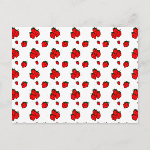 Cartão Postal em Branco com Padrão de Morango Verm
