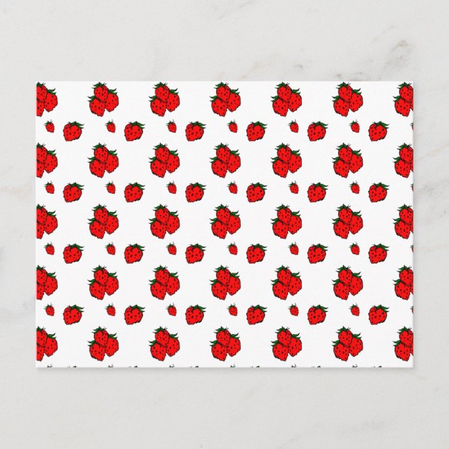 Cartão Postal em Branco com Padrão de Morango Verm (Frente)