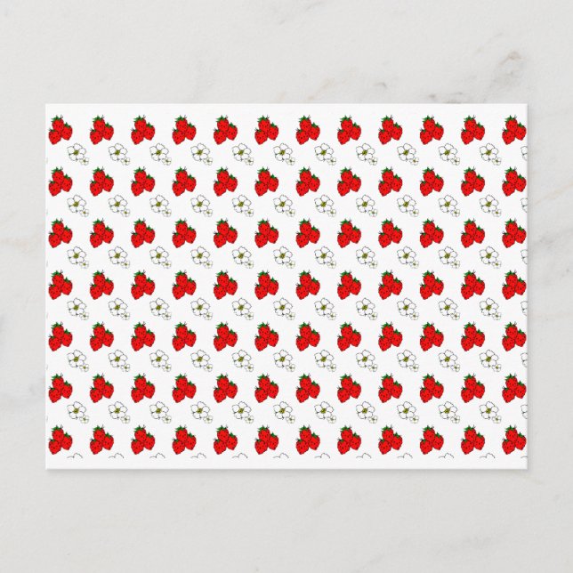 Cartão Postal em Branco com Padrão de Morangos e F (Frente)
