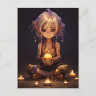 Cartão Postal Em Paz, Bonito Meditando Yoga Girl Roxo Dourada