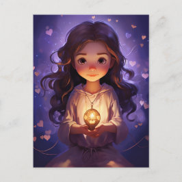 Cartão Postal Em Paz, Meditando Bonito Yoga Girl Purple Hearts