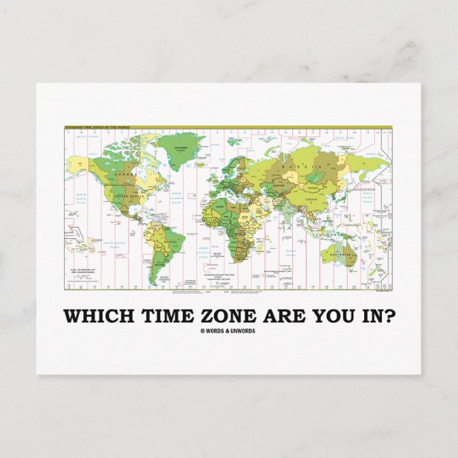 Cartão Postal Em Que Fuso Horário Você Está? (Mapa Mundial das F (Frente)