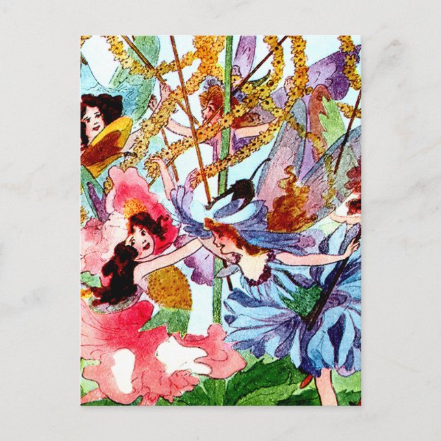 Cartão Postal "Em volta do Maypole" Fada Arte de M. Ross (Frente)