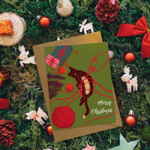 Cartão Postal Emaranhado de Gato de Natal – Momento Divertido de