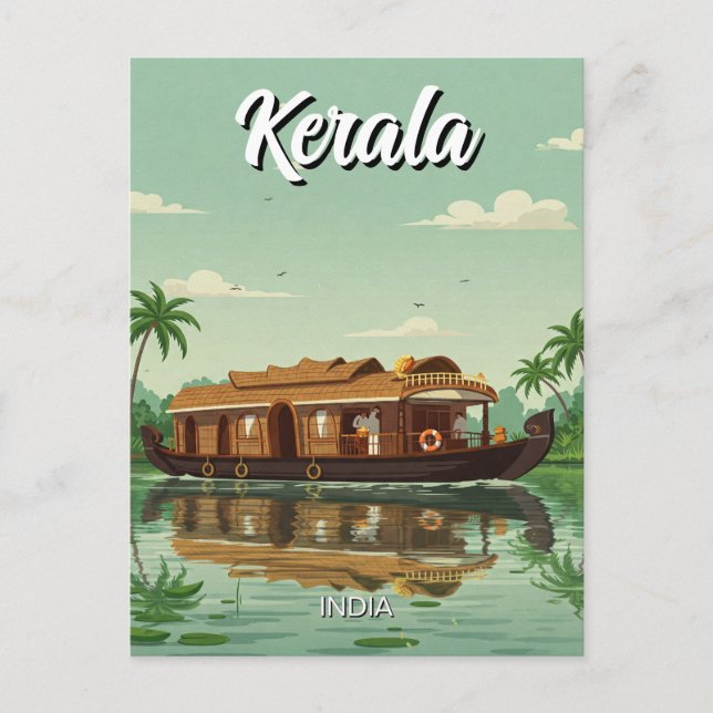 Cartão Postal Embarcação doméstica em Kerala Índia (Frente)