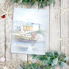 Cartão Postal Embarcações Vintage Watercolor no porto