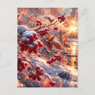 Cartão Postal Embers of Winter Red Berries Snow