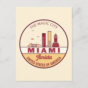 Cartão Postal Emblem Skyline Cidade de Miami Florida