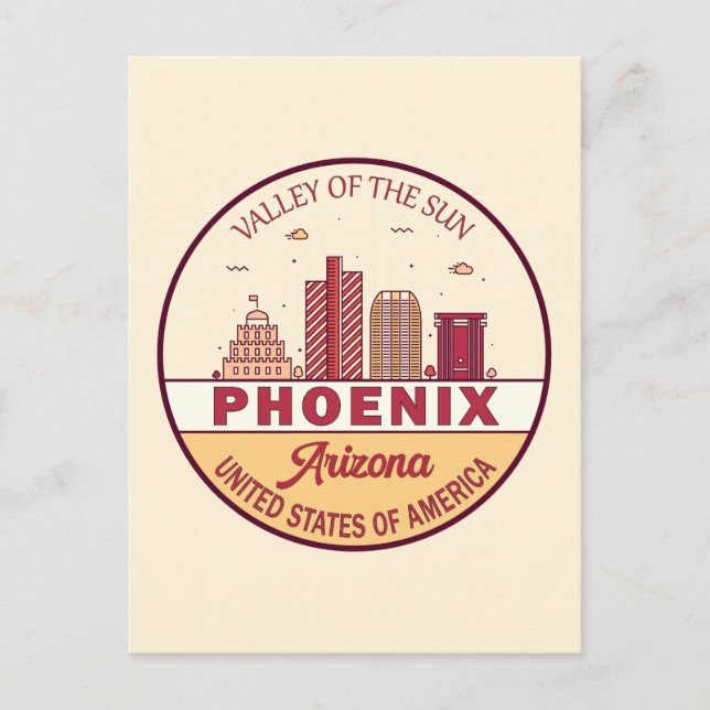 Cartão Postal Emblema da Cidade do Céu de Phoenix Arizona (Frente)