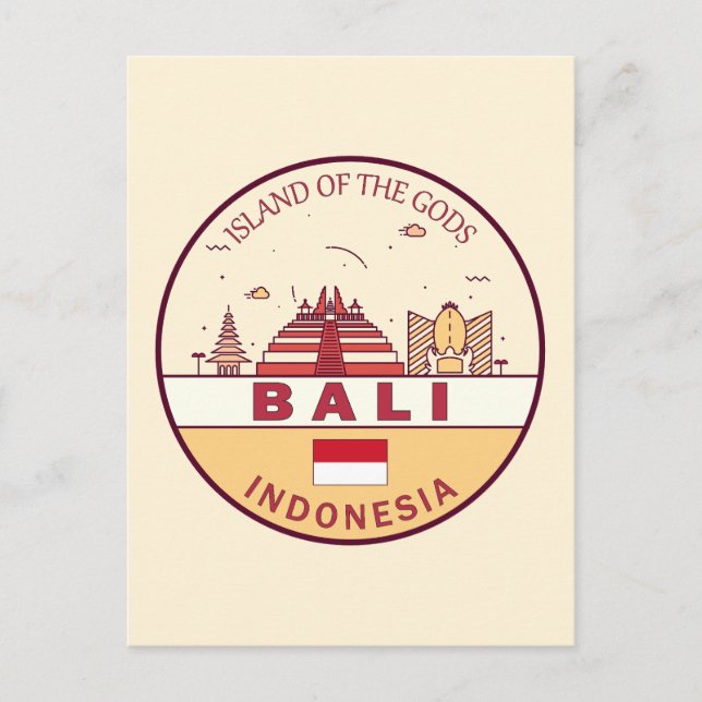 Cartão Postal Emblema da paisagem urbana da cidade de Bali Indon (Frente)